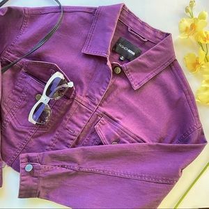 Fashion Nova distressed purple cropped jean jacket, women’s medium